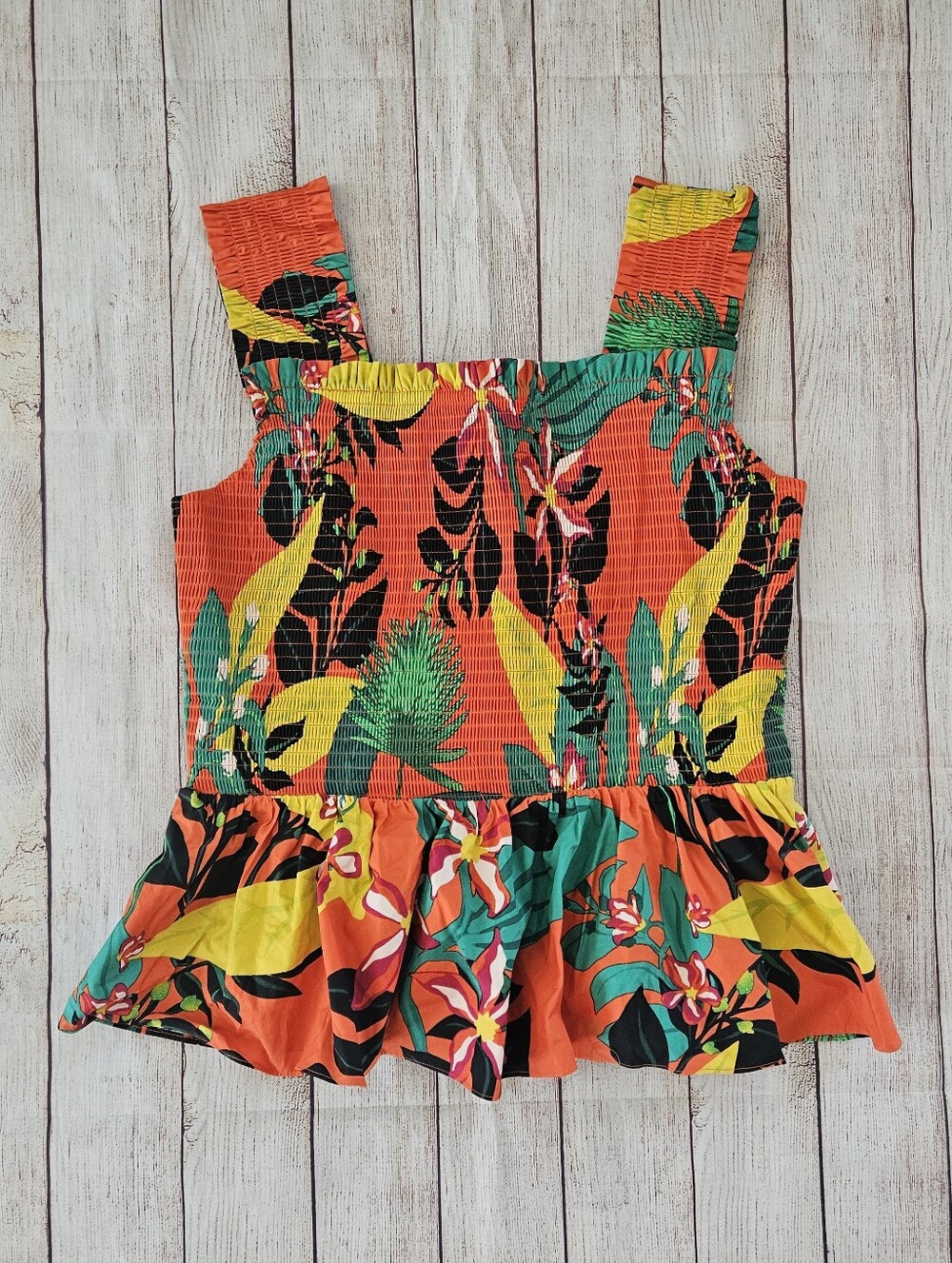 INC Tropical Floral Peplum Tank Top in Bright Orange & Yellow